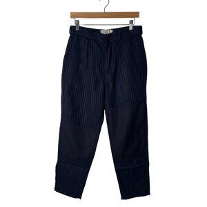 Sandrine Rose Pants Womens 26 Blue Striped Patch Knee Raw Hem Grunge‎ Cropped